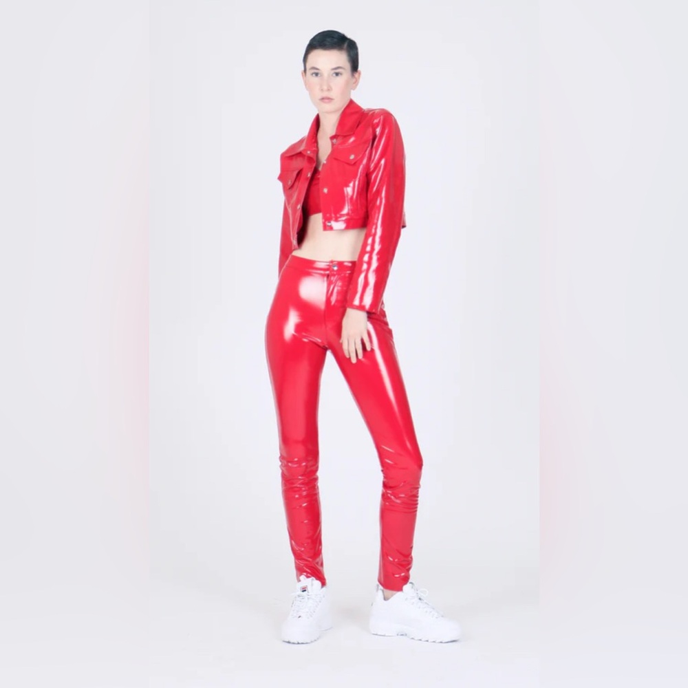 LA Roxx High Waist Red PVC Vinyl Pants | XS/S | Statement Festival & Rave Pants